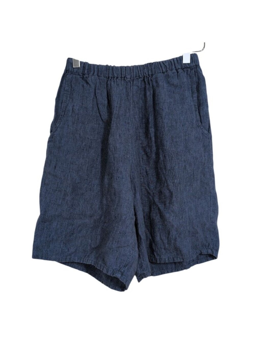 Flax Linen Shorts Womens Size Small Blue Coastal Boho Lagenlook Pull On